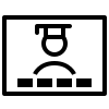Highly minimal human with hat and 4 rectangles below in black.
