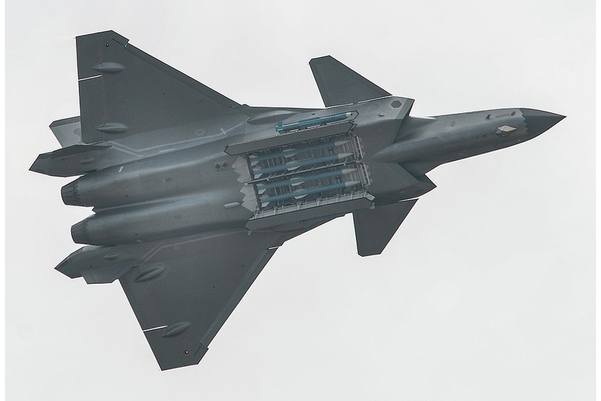 Hurst 02 Chengdu J 20 fighter displaying its weapon bays missiles and avionics