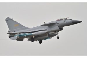 Stein 02 A J 10B carrying PL 10 and PL 12 air to air missiles landing at Zhuhai Jinwan airport